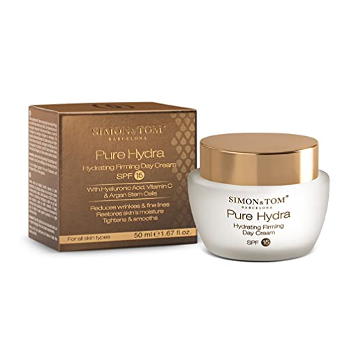 Simon&Tom - Pure Hydra - Crema Viso Giorno - Idratante e Rassodante - Acido Ialuronico Puro - Cellule Staminali di Mela e Argan - Azione Antirughe e Antietà SPF15 - Senza parabeni/50ml Made in Spain