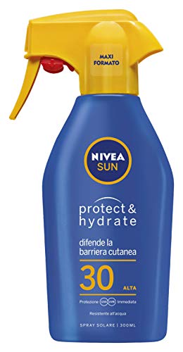 NIVEA SUN Maxi Spray Solare Protect & Hydrate FP30 in flacone spray da 300 ml, Crema solare che idrata per 48h, Crema solare con formula biodegradabile senza filtri UV