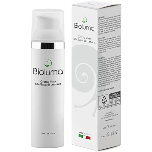 Bioluma Bava di Lumaca Crema Viso 75ml Idratante Nutriente Antiage con Acido Ialuronico Collagene Vitamine Pelle Secca Grassa Normale Mista Coadiuvante Trattamento Antirughe Uomo Donna Made in Italy
