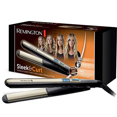 Remington Piastra Per Capelli, Piastre extra lunghe 110 mm, bordi arrotondati per creare onde,Ceramica Ultra, Display digitale, 150-230°, voltaggio universale,Pro Sleek & Curl, S6500