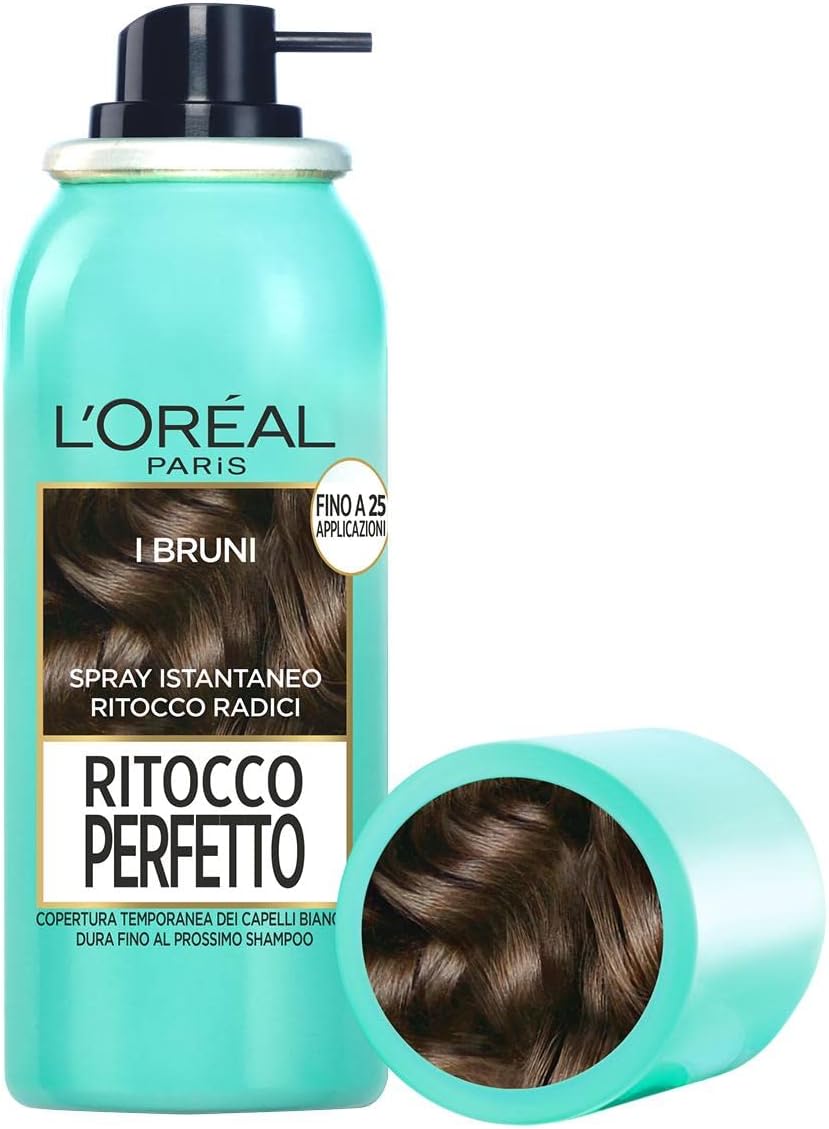 L'Oréal Paris Spray Ritocco Perfetto, Spray Istantaneo per Radici e Capelli Bianchi, Durata fino a 1 Shampoo, Colore: Bruno, 75 ml