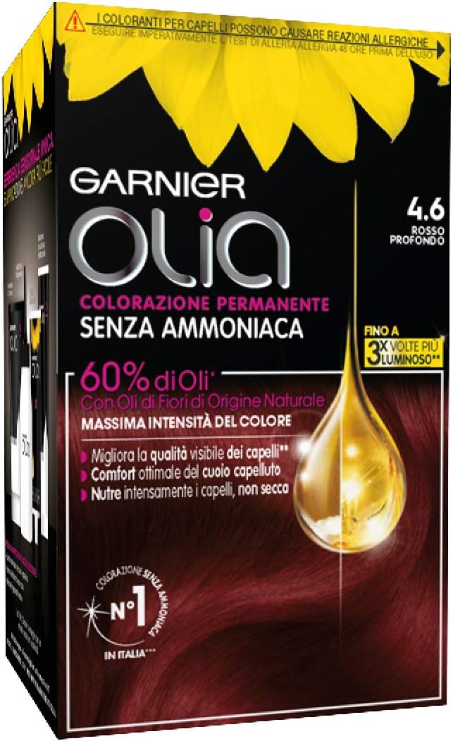 Garnier, Colorazione permanente Olia, Senza ammoniaca, Con oli di fiori di origine naturale, Rosso Profondo (4.6) 4.6 Rosso Profondo