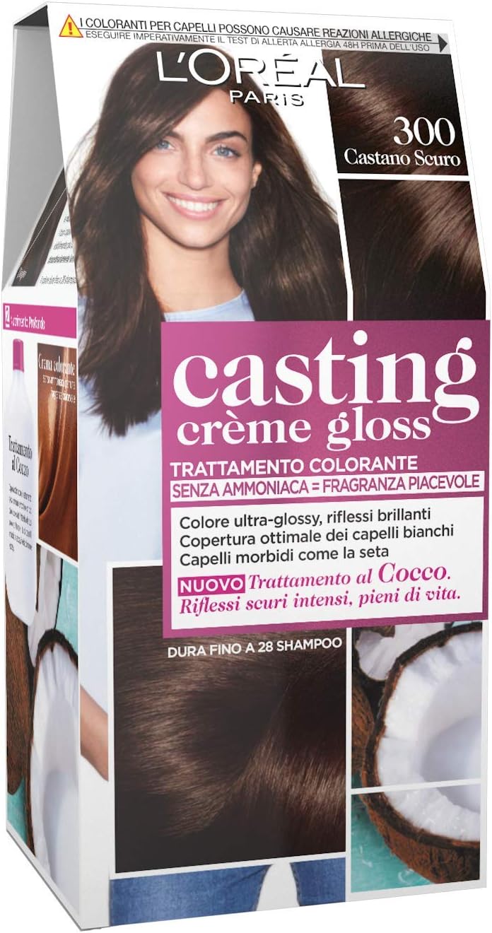 L'Oréal Paris Colorazione Capelli Casting Crème Gloss, Tinta Colore Trattamento senza Ammoniaca per una Fragranza Piacevole, 300 Castano Scuro