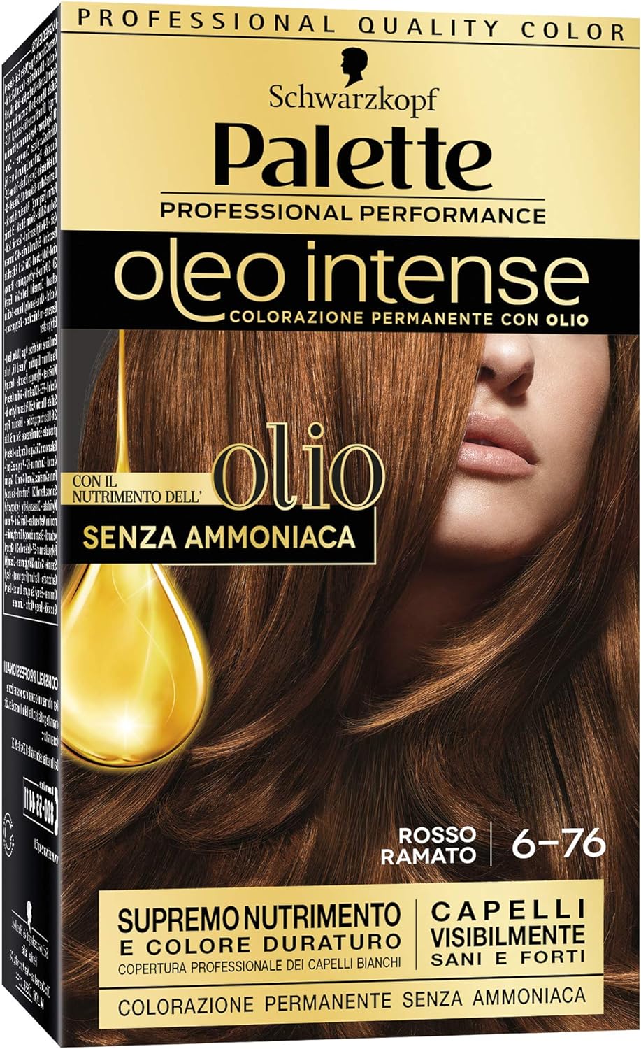Schwarzkopf, Palette Oleo Intense, Colorazione Permanente con Olio, Tinta per Capelli, Crema Colorante Senza Ammoniaca, Copertura dei Capelli Bianchi, Tonalità 6-76 Rosso Ramato